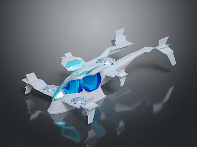 Futuristic White Aerial Vehicle Concept With Blue Transparent Cockpit And Streamlined Design 3d model