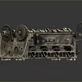 Vintage Engine Cylinder Head Component With Camshaft Gears Holes And Metal Structure