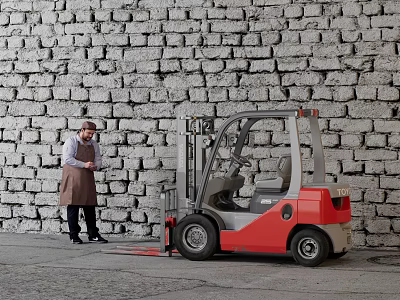 Modern forklift brick wall stone wall gray construction site cement wall forklift worker 3d model