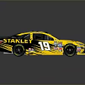Yellow STANLEY Number 19 Race Car with Sponsor Logos and Aerodynamic Body