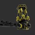 Yellow And Black Mechanical Weapon With Tripod Base And Multi Joints Barrel 3d model
