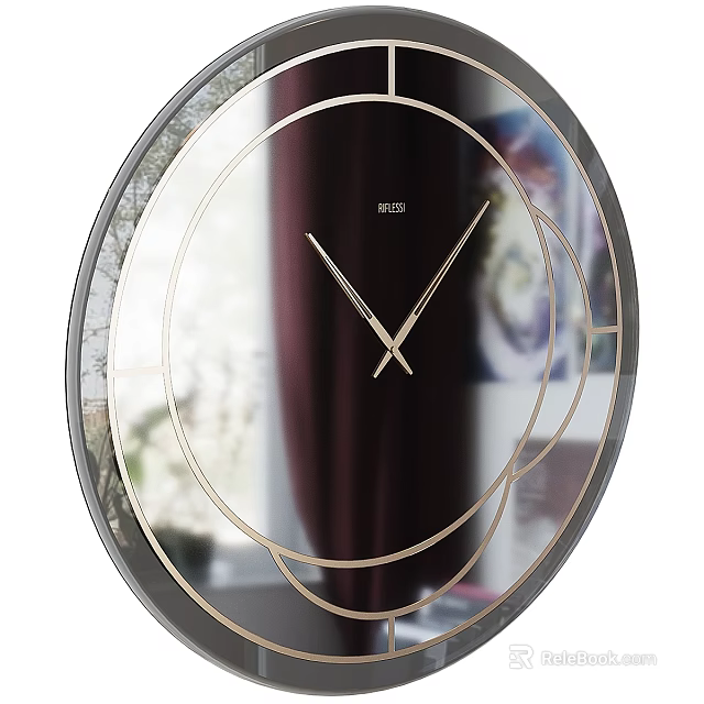 Modern Wall Clock With Gold Circular Accents And Sleek Design 3d model