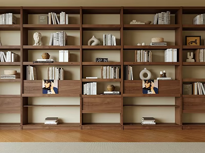 Modern Wooden Multi tiered Bookcase With Open Shelves Books And Decorative Items 3d model