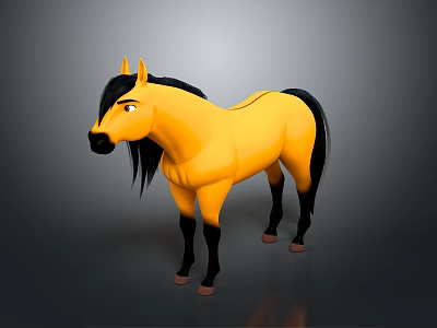 Cartoon Yellow Horse With Black Mane Tail And Legs On Dark Background 3d model