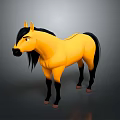 Cartoon Yellow Horse With Black Mane Tail And Legs On Dark Background