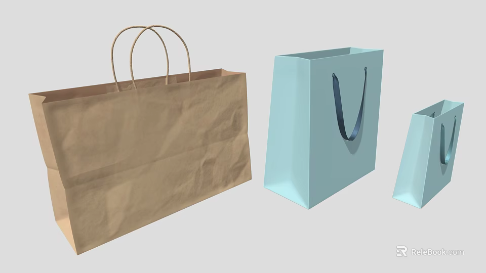 Brown Paper And Light Blue Shopping Bags With Sturdy Handles For Daily Use 3d model 