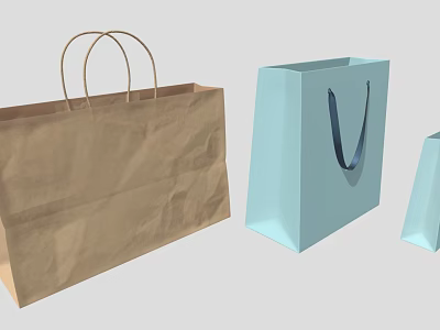 Brown Paper And Light Blue Shopping Bags With Sturdy Handles For Daily Use 3d model
