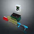 Essential Roadside Toll Equipment With Yellow Barrier Red Cone White Machine And Blue Rail