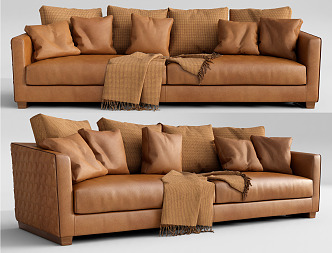 Modern Double Sofa Leather Double Sofa Multiplayer Sofa 3d model