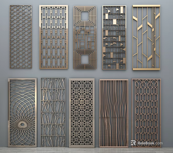 Modern Decorative Metal Partition Designs With Various Geometric Patterns For Interior 3d model