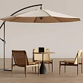 Outdoor Garden Table And Chairs Set With Beige Umbrella And Wooden Floor