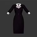 Elegant Dark Purple Dress With White Collar Cuffs Pink Bow And Belt