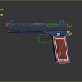 Classic Pistol With Metal Frame Red Wooden Grip Isolated On Gray Background