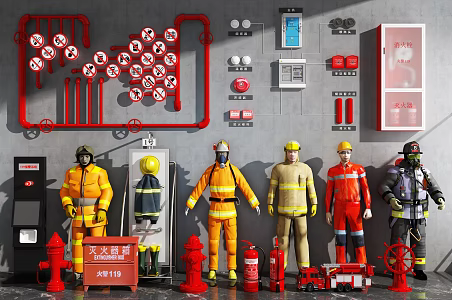 Modern man fire fighting facilities fireman fire hydrant combination 3d model