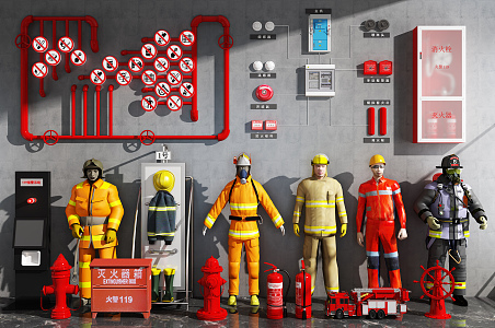 Modern man fire fighting facilities fireman fire hydrant combination 3d model