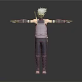 3D Game Movie Character With White Hair Headband Sword Arm Guards And Open Arms