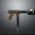 Tactical Submachine Gun With Wooden Grip Metal Barrel Detachable Magazine And Muzzle Device