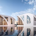 Modern Boutique Guesthouse Architecture On Water With Curved Design And Large Windows