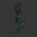 3D Mechanical Robot Model With Gray Armor Green Red Accents And Angular Head Design