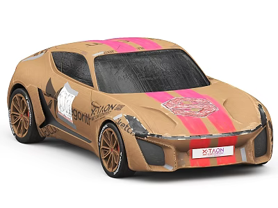 Sporty Cardboard Car Design With Pink Stripes And Balance Logo 3d model