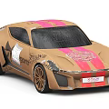 Sporty Cardboard Car Design With Pink Stripes And Balance Logo