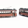Vintage Trams Side By Side With Red Carriages Windows And Roof Pantographs