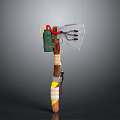 Handmade DIY Tool With Red Head Wooden Handle Tape Wrapped Green Container And White Fabric