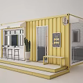 Yellow Shipping Container Cafe Building With Awning Outdoor Seating And Menu Board