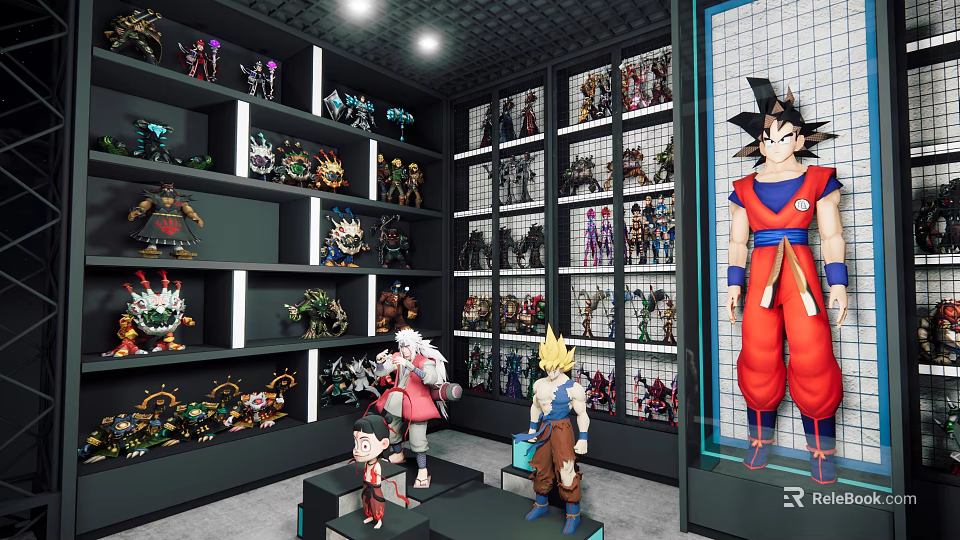 Anime Figurine Collection Display With Shelves And Various Character Models 3d model 
