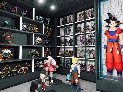 Anime Figurine Collection Display With Shelves And Various Character Models 3d model