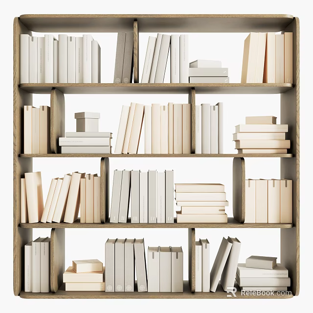 Organized Wooden Bookshelf Filled With Various Sized Stacked Books And Magazines 3d model 