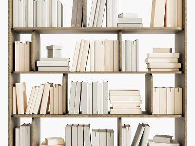 Organized Wooden Bookshelf Filled With Various Sized Stacked Books And Magazines 3d model