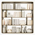Organized Wooden Bookshelf Filled With Various Sized Stacked Books And Magazines