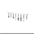 Kitchen Utensils Hanging on Metal Rod with Spatula Whisk Grater and Cooking Tools