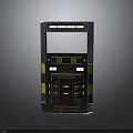 Grey Small Modular Structural Component With Window Yellow Black Warning Stripes And Storage Base