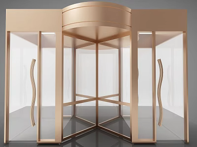 Elegant Modern Revolving Door Components With Golden Metal Frame And Clear Glass Panels 3d model