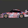 Colorful Modified Sports Car with Abstract Patterns Rear Spoiler and Silver Wheels