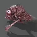 Grotesque Monster Creature With Large Eye Multiple Small Eyes Pink Body And Slender Legs