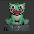 Cute Green Creature Character With Big Eyes Sitting On Gray Stone Base Figurine