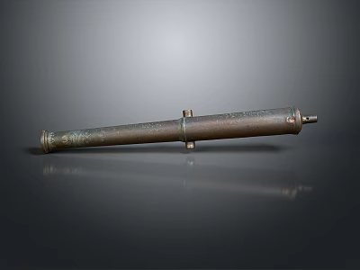 Antique Brass Cannon Barrel With Stand On Dark Background Surface Texture Patina 3d model