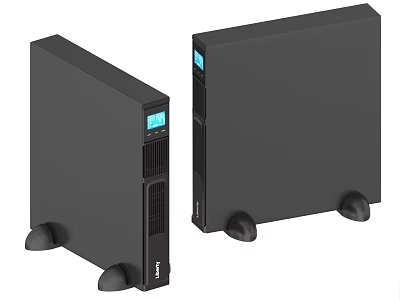 Dual Black Industrial Equipment Units Featuring LCD Display Ventilation Holes And Support Feet 3d model