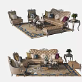 Luxurious Classic Sofa Coffee Table Set With Decorative Pillows Carved Details And Area Rug