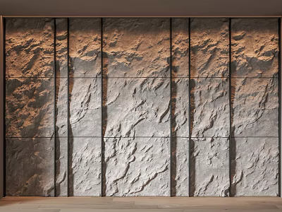 Modern Textured Stone Wall Panel With Vertical Dividers And Warm Tones 3d model