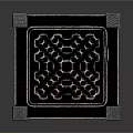 Ornamental Black Cube Scene Component With Golden Corner Accents And Intricate Striped Cut Out Details