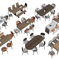 Stylish Modern Dining Table Sets With Wooden Rectangular Round Tops And Comfortable Chairs 3d model