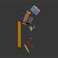 Essential School Supplies On Desk With Green Chalkboard Purple Backpack Pencils Highlighters Books And Stationery