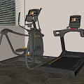 Home Gym Fitness Setup With Elliptical Machine Treadmill And Digital Display Screens