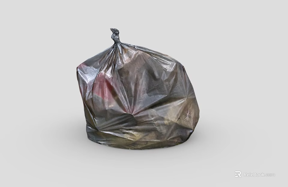 Practical Black Garbage Bag For Home Use Filled With Waste And Securely Tied Closure 3d model 