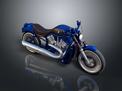 Blue Vintage Motorcycle With Brown Seat And Silver Exhaust On Dark Background 3d model