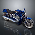 Blue Vintage Motorcycle With Brown Seat And Silver Exhaust On Dark Background